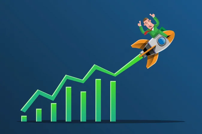 Growth chart with rocket
